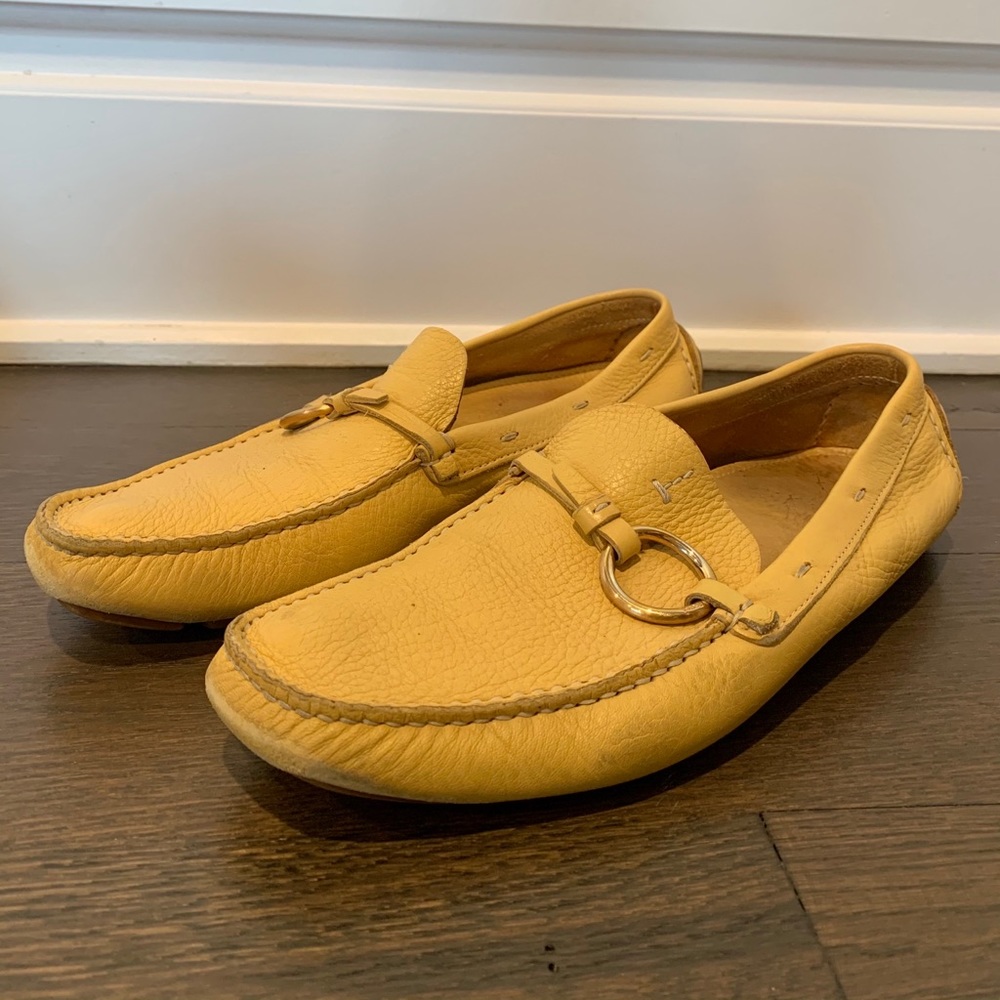 Prada Yellow Pebbled Leather Loafers